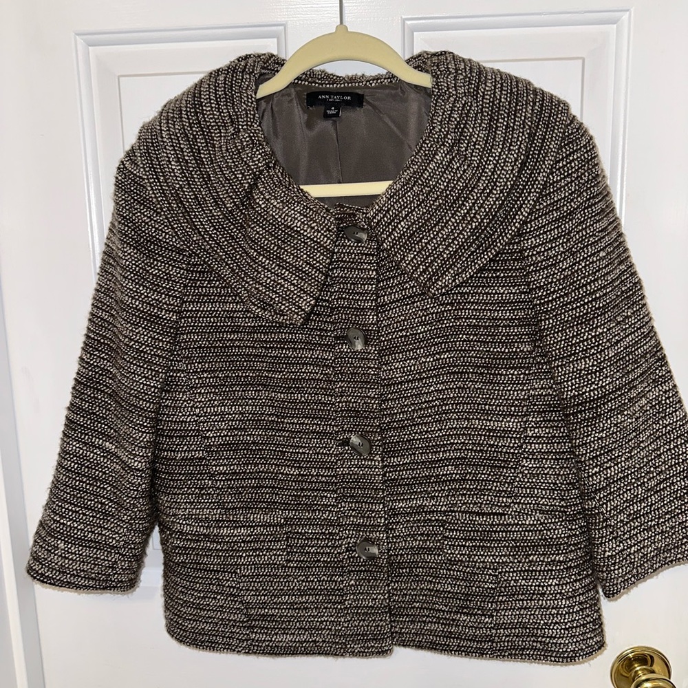 Ann Taylor Women Ruffle Collar Jacket Blazer 4 Petite